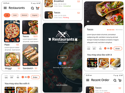 Restaurants App UI Design adobe xd app design restaurant restaurant app wireframe restaurant branding restaurant logo ui ux vector