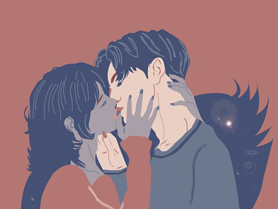 Romantic Couple 2d animeart couple illustraion kiss night orange romantic stars vector