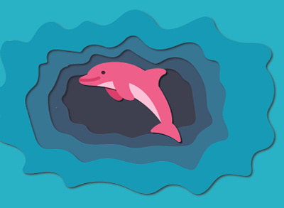 Dolphin classy clean dolphin fish illustration paper art papercut vector