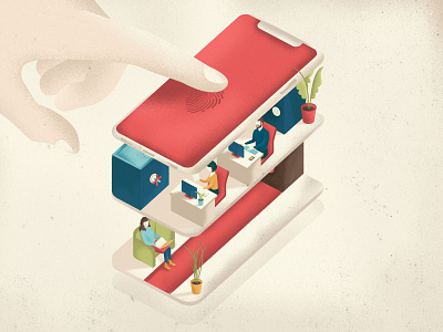 Mobile Banking banking editorial illustration fingerprint fingers isometric illustration mobile banking security