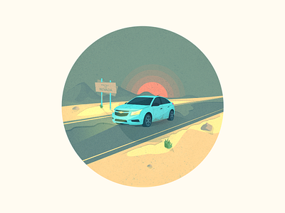 Black Rock Desert car chevy cruze desert general motors icon illustration nevada red sun