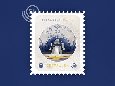 T-Centralen illustration metro station postage stamp stockholm underground