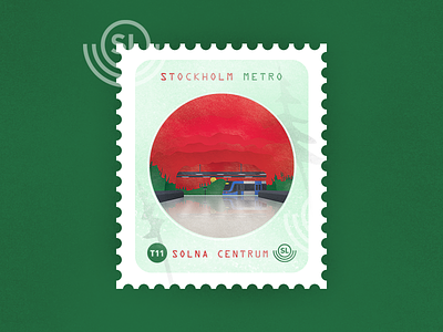 Solna Centrum illustration metro station postage stamp stockholm underground