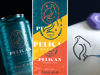 Pelican Brewing 2 beer beer can bird can etiquette illustration logo packaging pelican sketching vector work in progress