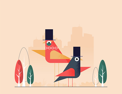 Funny birds in the city animal bird city flat illustration vector