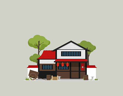 Japan country house flat home house illustration japan traditional vector