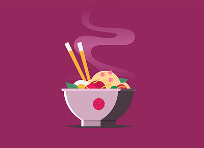 Hot ramen flat food illustration japan meat noodle ramen vector