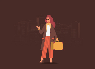 Girl city design flat girl illustration travel trip vector