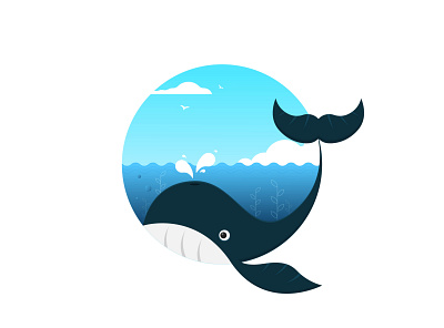 Whale animal fish flat illustration ocean sea sky vector whale