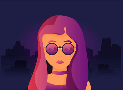 Girl. Night city city design flat girl illustration night vector