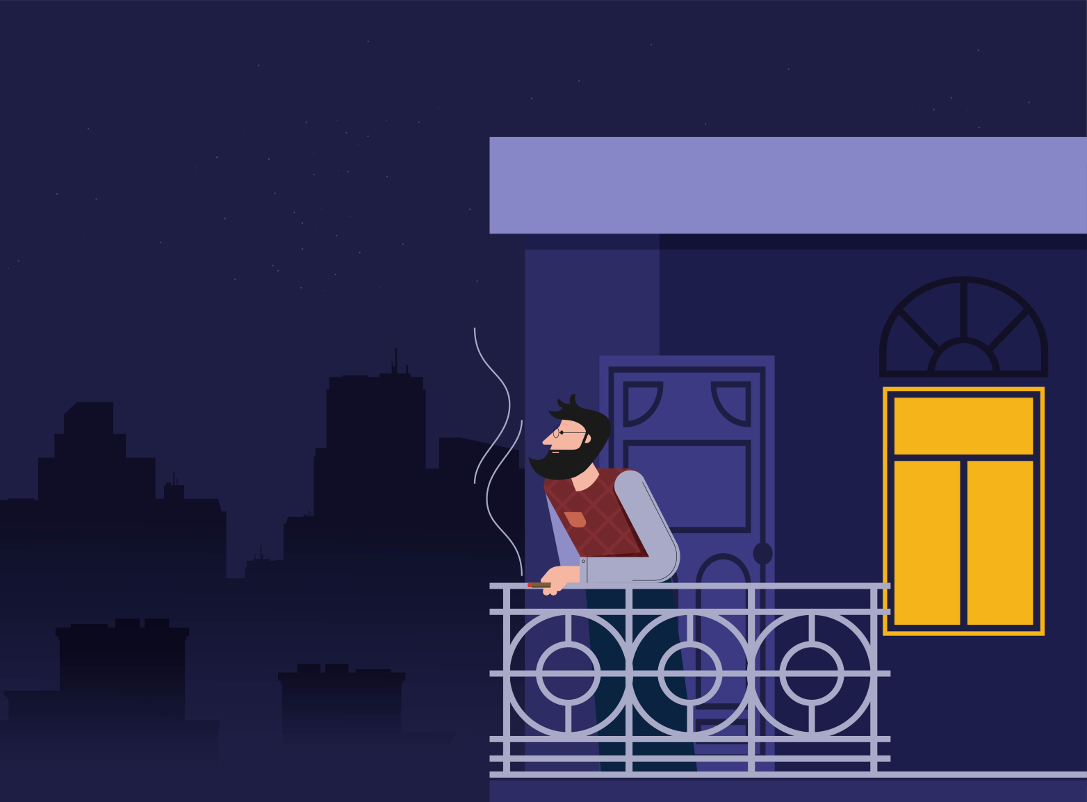 Man smokes on the balcony by Artyom Terehovich on Dribbble