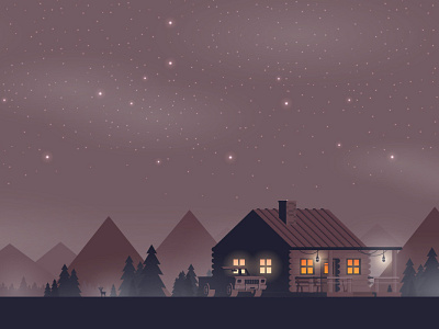 Hunting house car forest home house hunting illustration night sky stars vector