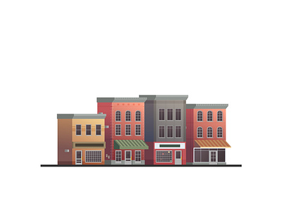 Downtown vector buildings branding design downtown flat illustration office shop street vector