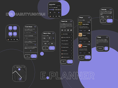 E.Planner adobe adobexd app application button calendar dark mode design event icons ios ios13 list map simple smartwatch ui uiux ux watch