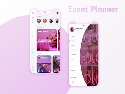 Event Planner app application event hamburger icon hamburger menu homepage ios ios app mobile party plan romantic