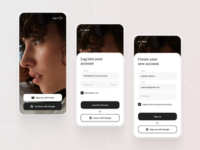 Shiny Jewelry Shop - Mobile app app design branding design figma first screen jewerly log in mobile app sign up ui