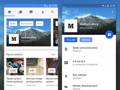 Android Marketplace App android app blue market material design shop store ui