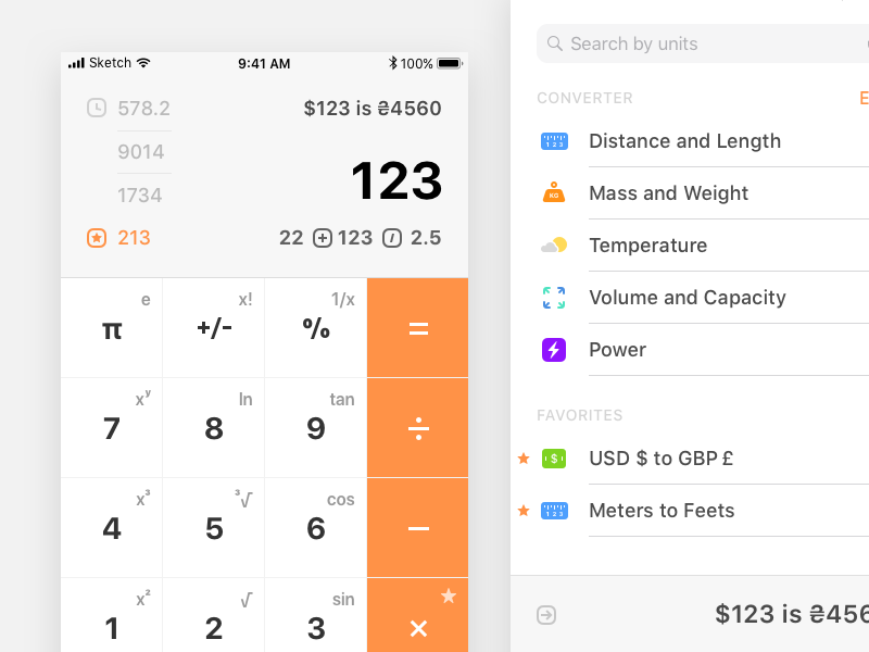 Calculator colors iphone app swipe quicktype ios ui converter calculator