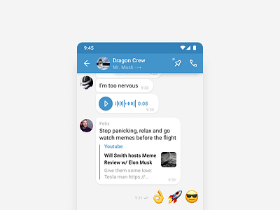 Pin, Share & Reply android bubble call chat dialog elonmusk group material material design message messages messenger pin principle reply send share telegram ui youtube