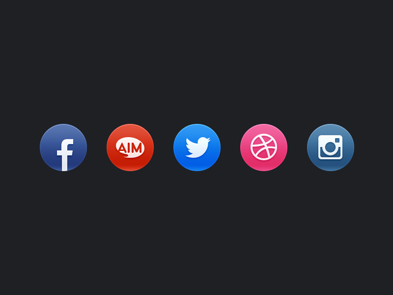 Social icons social icons website portfolio gloss aim dribbble instagram facebook twitter