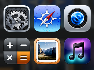 iOS icons - Old Work calculator camera homescreen icon ios music photos safari settings ui