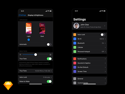 iOS 13 Darkmode - Settings panel template brightness display ios 13 ios icon settings