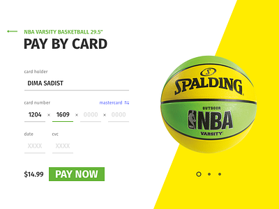 Daily UI challenge #002 card dailyui green pay spalding yellow