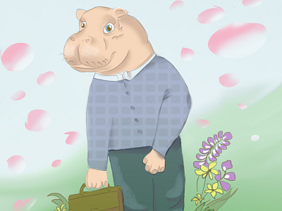 Hippopotamus with a briefcase