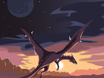 Dragon 2d illustration векторная графика вечер персонаж