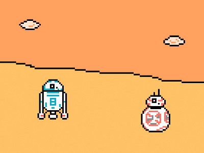 Cyber meeting in person bb8 classic movie pixel pixelart r2d2 robots scifi star wars