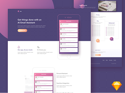 Aie - Free app landing page template aie download email free freebie purple sketch template