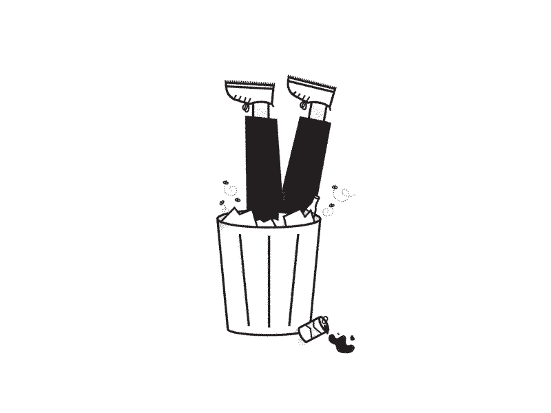 divin black and white dumpster diving illustration screen print single color trash