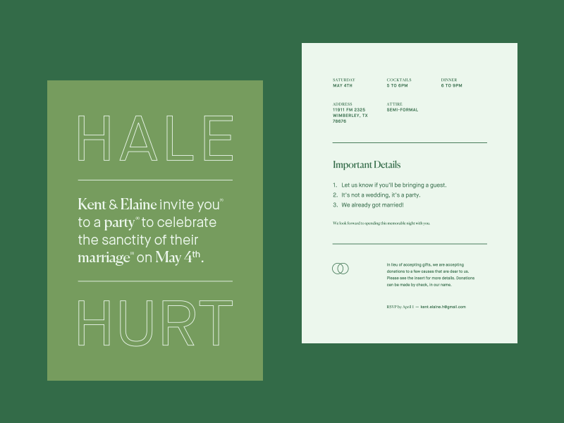 Hale Hurt – Party Invites graphic design green invitation print typography wedding