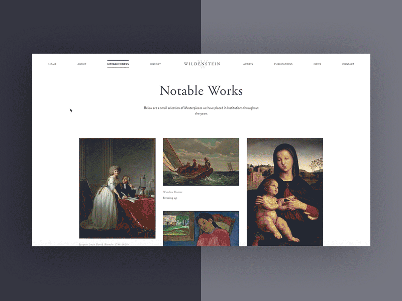 Wildenstein.com — Notable Sales and Contact art interaction ui ux web