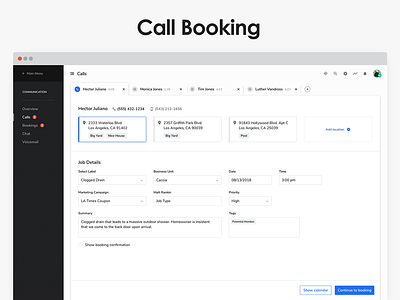 Call Booking Redesign crm enterprise form design layout minimal modern product ui ux