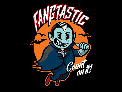 Fangtastic Halloween adobe illustrator cartoon cute graphic tee halftone halloween illustration pun vampire vector