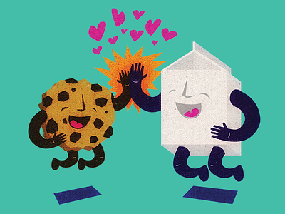 Best Bros. anthropomorphic best friends bestie bros cookie food illustration high five illustration jumping mascot retro textured