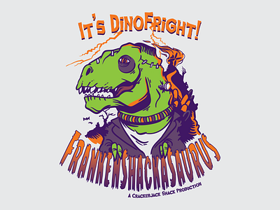FrankenShackASaurus Halloween Tee Design adobe illustrator dinosaur frankenstein graphic design graphic tee halloween illustration mascot monsters punk screen printing t rex vector