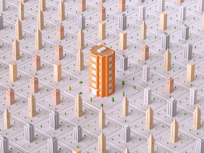 My ProFlow Motion Graphics #1 3d animation 3d ilustration building cinema4d city cloner motiongraphics orange town tree