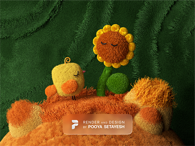 Bird & Sunflower 🌻 3d 3dart 3dartwork 3dbird 3ddesign 3dillustration 3dmodel blender cycles design fur furry bird graphic design illustration minimal pooya setayesh pooyast portfolio render sunflower