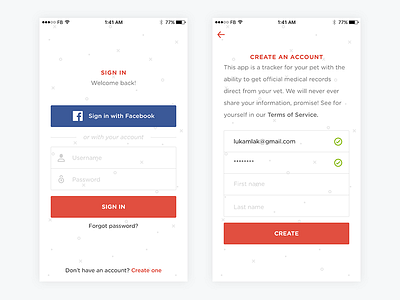 Login & Create account screens app ios iphone6 login mobile ui ux