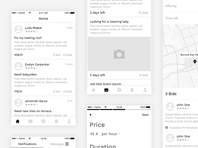 iOS Wireframes app black and white dashboard ios app minimal mobile app ui user experience ux wireframes