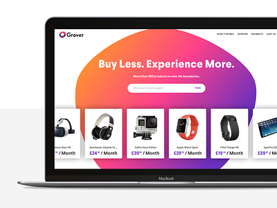 Grover Homepage Concept ecommerce grover home page landing page products search search bar ui ux