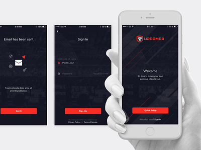 Upcomer iOS app app esports gaming illustration ios iphone mobile sign in ui upcomer ux