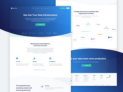 Intermix.io Landing Page blue data gradient green infrastructure intermix landing page redshift server ui ux