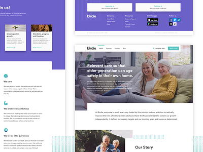 Birdie - About about elderly care landing page marketing page platform ui ux web webdesign