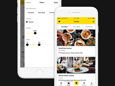 Food App - Events & Filters