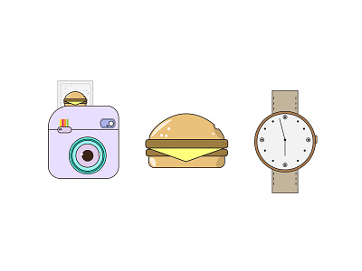 simple icons burger clock design flat icon illustration photocamera vector