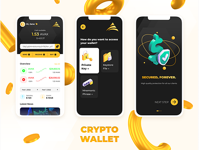 Avalanche Crypto Wallet app crypto design expence finance gold logo design mobile mobile app mobile ui ui ui ux ux wallet