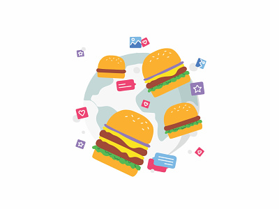 Burger world american burger cheeseburger comment delicious drawing fast food flat food icon set icons illustration level up line love meat minimal vector world